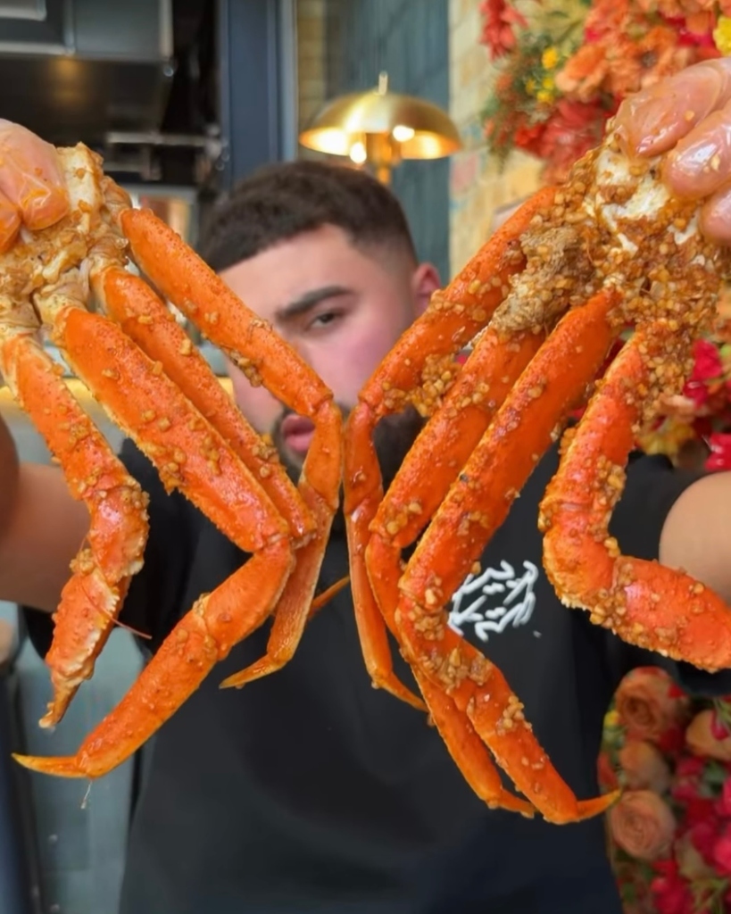Close-up of premium cooked crab legs